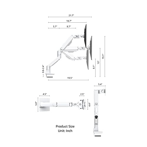 BEWISER Heavy Duty Monitor Arm Mount for 34-49 inches and Ultra 57 inches Screens,Weight Capacity Up to 44 lbs,Full Motion Height Swivel Adjustable Monitor Arm(White) 9