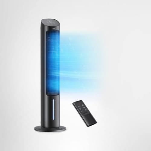 DREO Portable Air Conditioners Fan, 40” Standing Fans that Blow Cold Air, Portable AC，80° Oscillating Evaporative Air Cooler，Removable Water Tank, Ice Packs, Remote Control, 4 Speeds, 7H Timer, Black 9