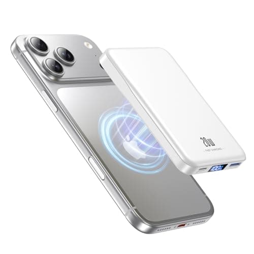 Aobbow Magnetic Portable Charger, 10000mAh for Magsafe Battery Pack, 20W Fast Charging Power Bank, Travel Essential of Wireless Charger Compatible with iPhone 17/16/15/14/13 Pro/Max/Air/Plus-White