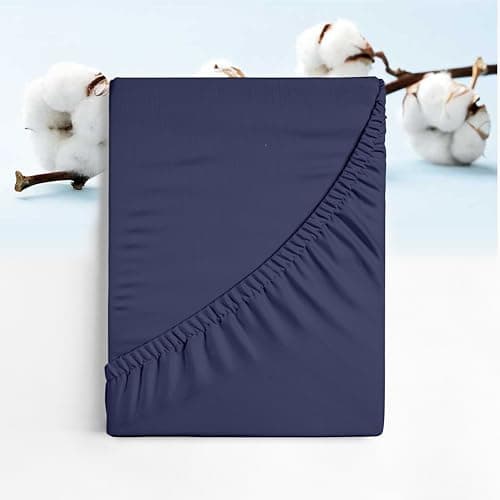 RUVANTI 100% Cotton King Fitted Sheet Only - Crispy Cooling Percale - Breathable & Durable Fitted Sheet King Size - Deep Pocket 16 Inches (Fits up to 18") - Deep Navy - 1 Piece 7