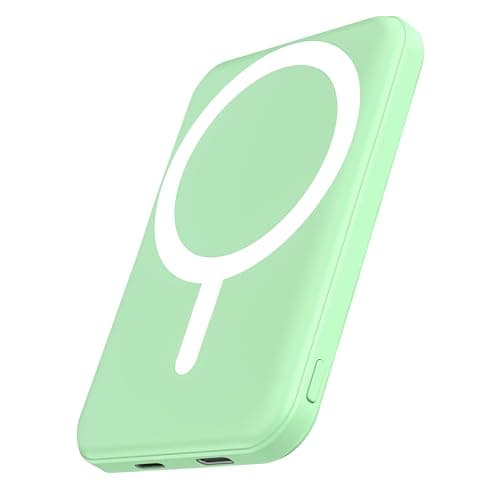 podoru for Magsafe Battery Pack, 5000mAh Magnetic Power Bank with Type-C Cable 20W PD Fast Charging Lighting Input Wireless Portable Charger for iPhone 17/16/15/14/13/12/ All Series-Green