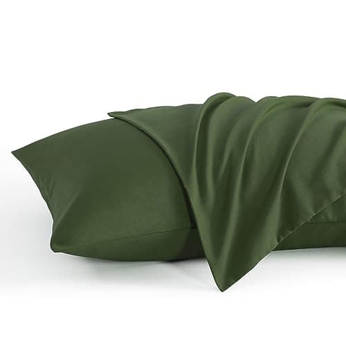 NTBAY Standard Pillow Cases Set of 2, 2 Pack Brushed Microfiber 20x26 Pillow Cases, Soft, Wrinkle, Fade, Stain Resistant Olive Green Pillow Cases with Envelope Closure, 20x26 Inches, Olive Green