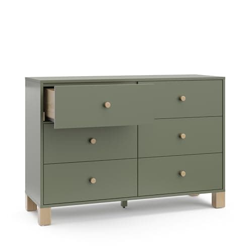 Storkcraft California 6-Drawer Double Dresser (Olive with Driftwood) - GREENGUARD Gold Certified, Interlocking Drawer System, Dresser Drawer Organizer for Kids Bedroom 12