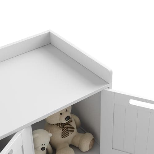 HOMEFORT Shoe Storage Bench, Wooden Shoe Bench with 3-Door Cabinets, Entry Way Home Organizer Bench, Entryway Bench with Padded Cushion Seat, White Storage Bench for Bedroom 8