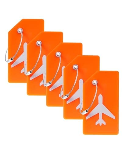 5 Pack Silicone Luggage Tag for Suitcases with Stainless Loop, TSA Approved, Privacy Protection Travel Essentials Bag Tags by Gostwo, Orange