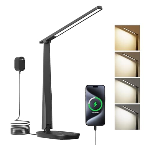 Honeywell LED Desk Lamp for Home Office, Eye-Caring Light with 4 Color Modes & Touch Control, USB A+C Charging Ports, Adjustable Rotating Head with Timer for Reading, Bedroom & Small Desks 8