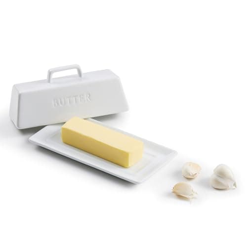 Butter Dish with Lid for Countertop, by Kook, Ceramic Dish Tray with Cover, Kitchen Keeper, Container, Holder (White) 4