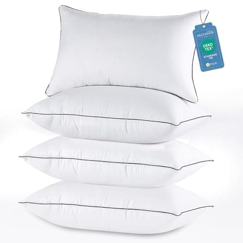 JOLLYVOGUE Bed Pillows Standard Size Set of 4, Cooling and Supportive Full Pillow 4 Pack with Down Alternative Filling for Side and Back Sleepers, Hotel Collection