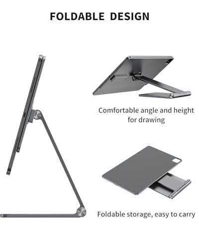 KU XIU Magnetic Wireless Charging Stand for iPad Pro 12.9", iPad Air 13" M2 Only, Foldable Aluminum Alloy Tablet Holder with 1M USB C Cable 360° Adjustable Desk Stand for iPad Pro 12.9 6th/5th/4th/3rd 5