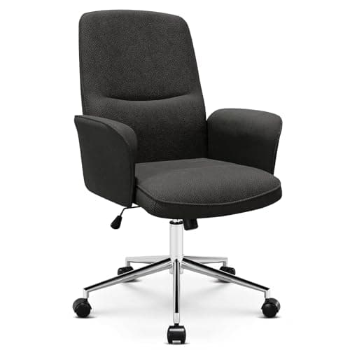 COLAMY Comfy Office Desk, Upholstered Fabric Computer Desk, Criss Cross with Wheels and Armrests, Swivel Adjustable Vanity for Home, Makeup, Office, Bedroom, Darkgrey 9