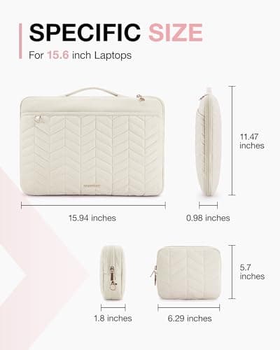 BAGSMART Laptop Case with Handle, Puffy Padded Laptop Bag Sleeve for Women, Portable MacBook Air/Pro Computer Case, 15-16 inch, Beige 7