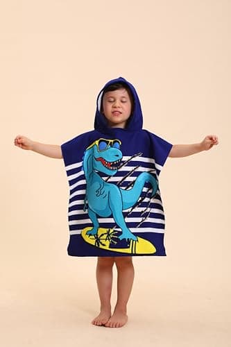 TEHALK Dinosaur Hooded Towels for Kids/Toddler/Boys/Girls, Poncho Beach Towels for Pool/Swimming, Towel Robes/Wearable Towel for Kids 2-10