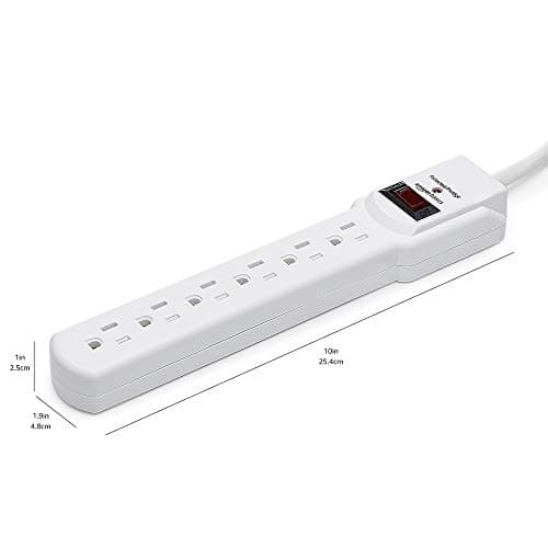 Amazon Basics Surge Protector Power Strip, 6-Outlet with 200J Protection, Circuit Breaker, LED Indicator, On/Off Switch, Wall-Mounting, 2ft Extension Cord, White, 2-Pack 5