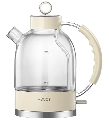 ASCOT Electric Kettle, Glass Electric Tea Kettle Gifts for Men/Women/Family 1.5L 1500W Borosilicate Glass Tea Heater, with Auto Shut-Off and Boil-Dry Protection (Beige)
