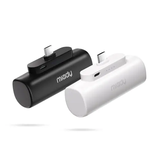 Miady 2-Pack 5000mAh Mini Portable Charger with Built-in Type C Connector, 5V 2.4A USB-C Output Fast Charging Small Power Bank, Compact Battery Pack Compatible with iPhone 17/16/15 Galaxy S24/S22 iPad