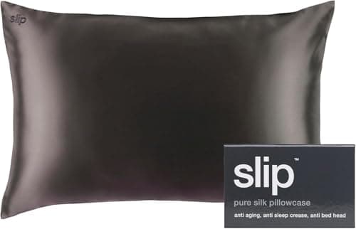 slip Queen Pure Silk Envelope Pillow Case - 100% Pure 22 Momme Mulberry Silk - Queen Size Standard Pillow Case - Anti-Aging, Anti-BedHead, Anti-Sleep Crease, Charcoal (20" x 30")