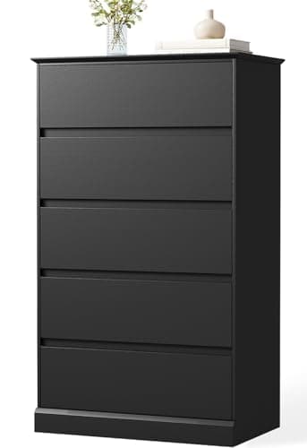 Seeday 5 Drawer Dresser, Tall Dresser for Bedroom Wooden, Modern Dresser Closet Dresser, Black Dressers for Bedroom,Living Room, Entryway, or Hallway, Black