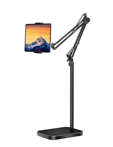 BluuSuuk Tablet Floor Stand with 11lb Stable Base - Adjustable Height Stretchable Arm Swivel Holder Mount, Compatible with iPad Pro Air Mini 12.9/9.7, Kindle, Galaxy Tab, Cell Phones (4.7''-13'')