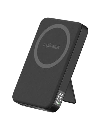 myCharge CliqLuxe Magnetic Wireless Power Bank 10,000mAh | iPhone & MagSafe Compatible | Qi2.2 25W Mag Safe Portable Charger | Built-in Stand | 20W PD USB-C Port | Premium Black Fabric