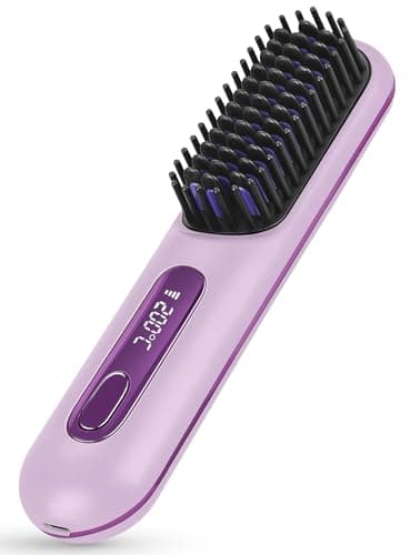 Numoya Go Brush Pro - 2025 Upgrade Portable Straightener Brush for Travel, Cordless Hair Straightener Comb for Women, Purple