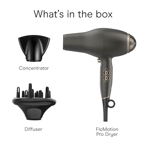 INFINITI PRO CONAIR FloMotion Pro Hair Dryer, Personalize Your Drying Experience with Adjustable Airflow and 6 Heat/Speed Settings, Blow Dryer with Diffuser and Concentrator Attachments, Black 8