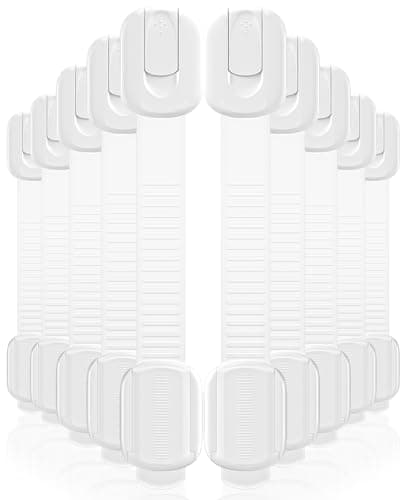 10 Pack Cabinet Locks Baby Proofing, Child Proof Cabinet Locks with 3M Adhesive - Easy Installation with Adjustable Straps, Multi-Purpose Child Safety Latches for Drawers Fridge Trash Cans Toilets