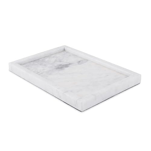 KAIHOMZ Premium White Marble Tray for Bathroom Countertop – Marble Vanity Tray for Bathroom and Kitchen | Rectangular Bathroom Counter Tray for Organizing Accessories