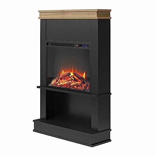 Ameriwood Home Mateo 30 Inch Electric Fireplace with Mantel and Shelf, Replaceable Fireplace Insert Heater, Freestanding, Remote Control, Timer, Realistic Log and Flame Effect, Black 6