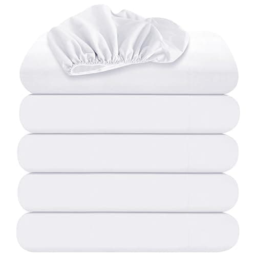 Oakias Full Fitted Sheets White – Pack of 6 Bottom Sheets – Soft Brushed Microfiber Elastic Sheets for Bed – Shrinkage & Fade Resistant Sheets – Machine Washable