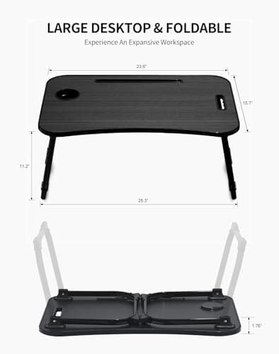 ZEAPTAC Laptop Bed Desk, Foldable Lap Desk, Portable Lap Table, Laptop Stand with Cup Holder & Tablet Slot & Lifting Handle for Working Writing Drawing & Eating - Black 6