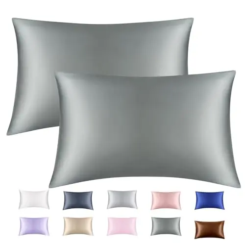 Silky Soft Satin Pillowcase Set of 2 for Women's Hair and Skin, Silk Satin Pillowcase with Envelope Closure (Dark Gray, 20x26 Inches)