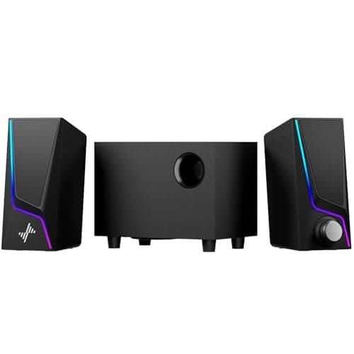 Nylavee Computer Speakers with Subwoofer, 2.1 Hi-Fi PC Speakers System with 6 Lighting Modes, Enhanced Bass, Plug and Play, USB/USB-C Powered and 3.5mm Aux in for Desktop, Monitor, Laptop, Tablet