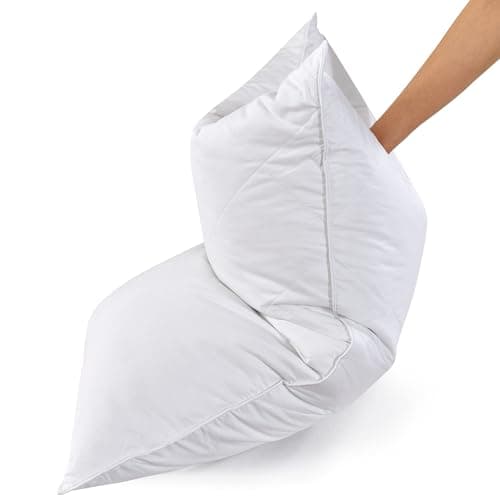 Three Geese White Goose Feather & Cotton Pillows Queen/Standard Size Set of 1- Soft 600 Thread Count 100% Cotton, Medium Firm,Soft Support, White Solid