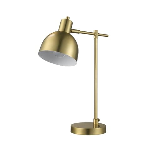 Globe Electric 61000058 18" Desk Lamp, Matte Brass Finish, Metal Shade, Adjustable Pivot Joint, Rotary Switch, Modern Lighting for Bedroom or Office, Timeless, Lights for Home, E26 Base