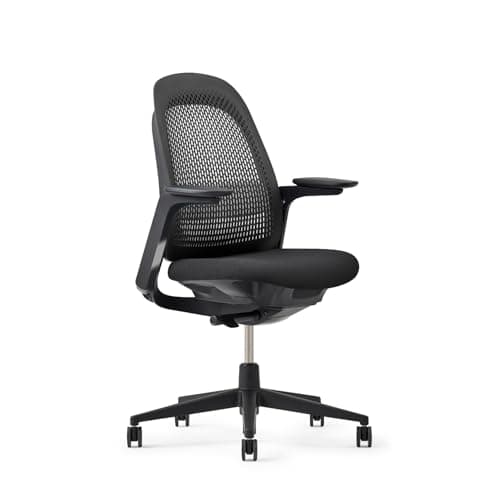 Haworth Breck Office Chair - Ergonomic Desk Seat with Height-Adjustable Lumbar Support, Black Trim, and 4D-Arms (Coal)