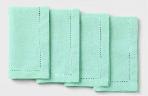 Palisa Mist Green Cotton Napkins Set of 4 | Premium Hemstitch Detailing Cloth Dinner Napkins 18x18 Inch | Soft Washable & Reusable Table Napkins for Everyday Use Weddings Parties Restaurants & Hotels