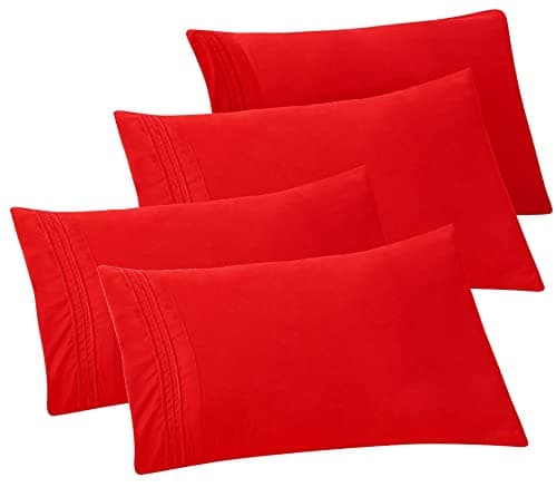 Elegant Comfort 4-PACK Solid Pillowcases 1500 Premium Hotel Quality Microfiber - Smooth Weave, Wrinkle and Stain Resistant, Easy Slip-On, 4-Piece Set, Standard/Queen Pillowcase, Red