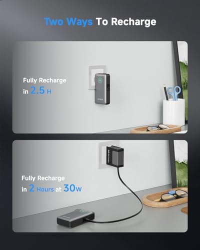 Portable Charger with Built in 25.6in Retractable Cable and Wall Plug, 10000mAh USB C Travel Power Bank, 35W Fast Charging Battery Pack Compatible with iPhone 16 15 14 13 Samsung Android Phone etc 5