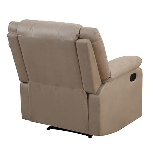 Relax-A-Lounger Warren 35.5" Manual Pull-Handle Recliner, Traditional Overstuffed, Pocket Coil Comfort, Black Metal Base Legs, Soft Microfiber Fabric, Beige 9