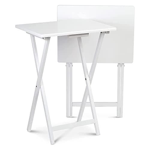 PJ Wood 2 Piece Set, Multifunctional Solid Wood TV Snack Tray Tables for Indoor Use, White