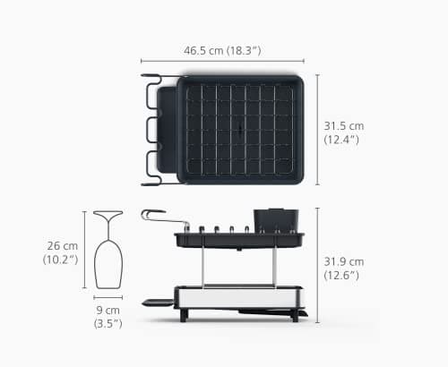 Joseph Joseph Dish Drying Rack with Wine Glass Holder - Space-Saving 2-Tier Design with Fast Draining System 5