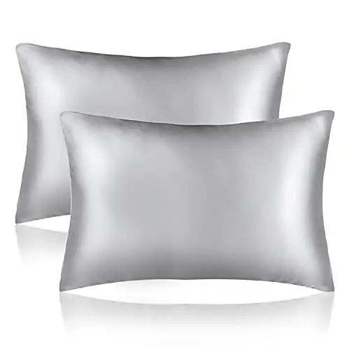 Sutuo Home Silk Pillowcase 2 Pack 100% Mulberry Silk Pillow Cases for Hair and Skin 6A Both Sides 19 Momme Natural Silk Pillow Cover Super Soft and Smooth Standard 20"x26" Light Grey