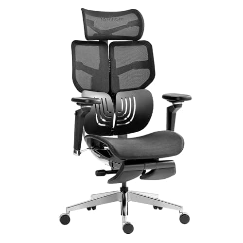 HINOMI X1 Ergonomic Office Chair with Foot Rest - Comfy Home Office Desk Computer Chair, Comfortable Mesh Seat with Adjustable Back Support, Swivel Wheels, for Work Gaming Study (Black, Standard)