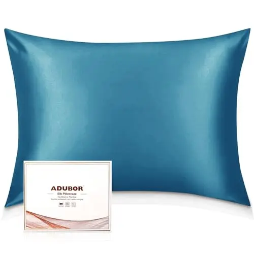 Adubor 100% Silk Pillowcase - Mulberry Silk Pillow Cases, 23 Momme 6A Grade Fibers, Silk Pillow Case for Hair and Skin Health, with Hidden Zipper (Standard 20''×26'', Peacock Blue)