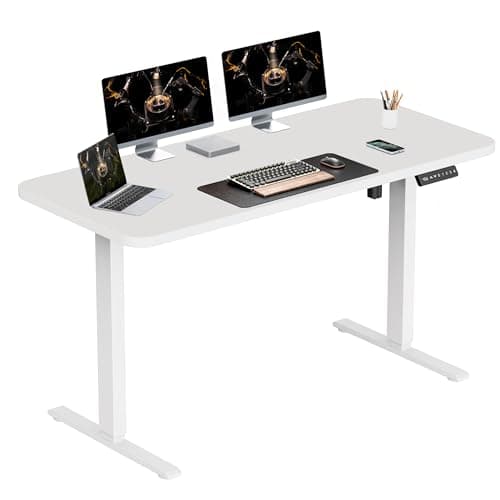 WALKINGDESK 48x24 Inches Whole Piece Electric Standing Desk, Seamless One Piece Height Adjustable Sit to Stand up Desk for Home Office, Ergonomic Computer Workstation, White