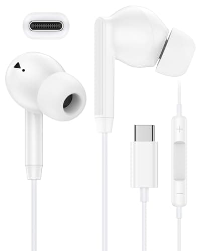iPhone 17e 17 16 USB C Wired Headphones with Microphone, Noise Cancelling Earbuds USBC for iPhone 16e Pro Max 15 Plus, Samsung Galaxy Bud Ultra Apple Wired Ear Buds in-Ear Type C Plug Earphones Mic