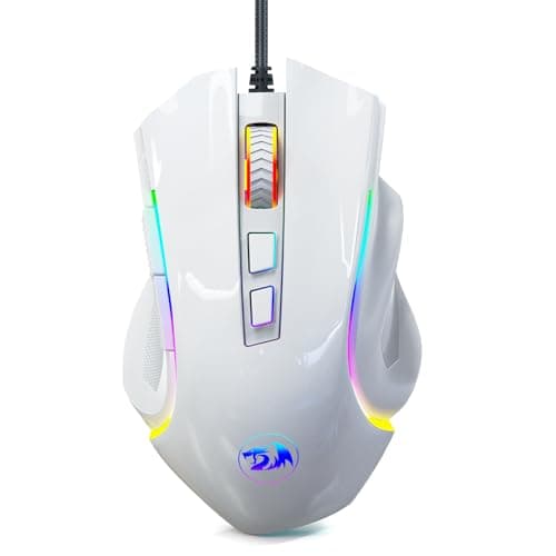 Redragon M602 Gaming Mouse, Ergonomic RGB Gaming Mouse Wired with 7200 Adjustable DPI, 9 Programmable Buttons, Professional Software for Gamer Office [White]