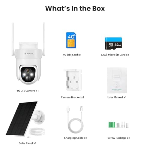 PinFocal 4G LTE Cellular Security Camera Wireless Outdoor, No WiFi Needed, 2K Color Night Vision, 360° View Pan/Tilt, 2 Way Talk, PIR Motion Sensor, Built-in SIM Card (Support Verizon/AT&T/T-Mobile) 9