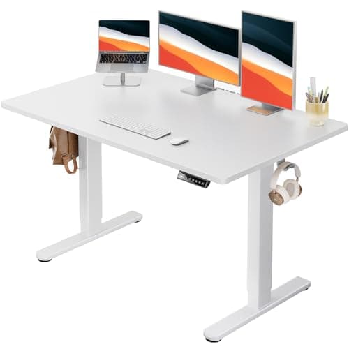 HUANUO Electric Standing Desks, Whole Piece Desktop, Adjustable Height Computer Desk, 4 Height Memory Settings, Sit Stand Up Desk for Home Office, 48" x 30", White