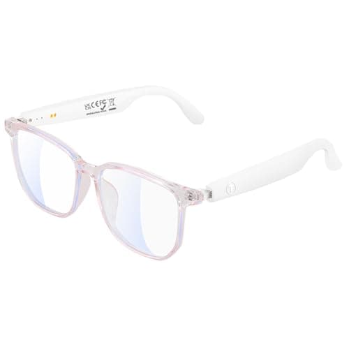 Enzemit Bluetooth Anti-Blue Light Glasses, Smart Bluetooth Glasses for Women,Voice Control,Open Ear Style, Listen Music and Calls (lear Lens with Pink Frame1)
